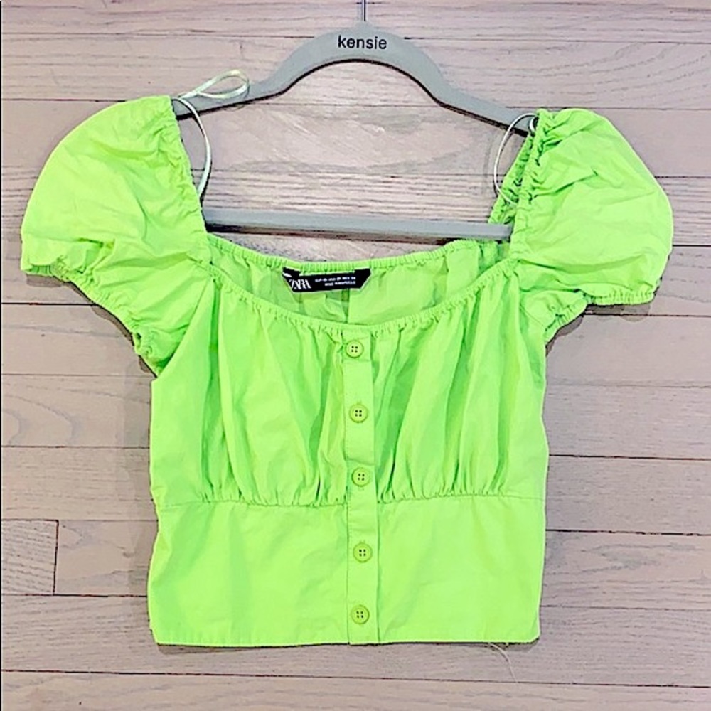 ZARA | Lime Green Puff Sleeve Crop Top